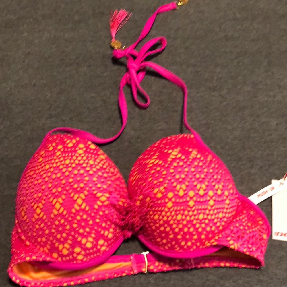 Bongo push up bikini top orange and pink tassels on ends size M nwts